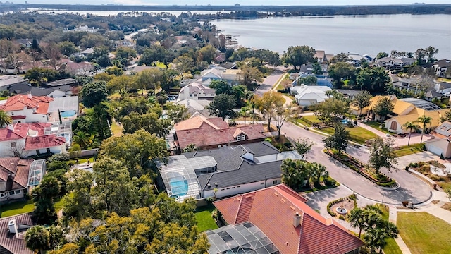 aerial view with a water view