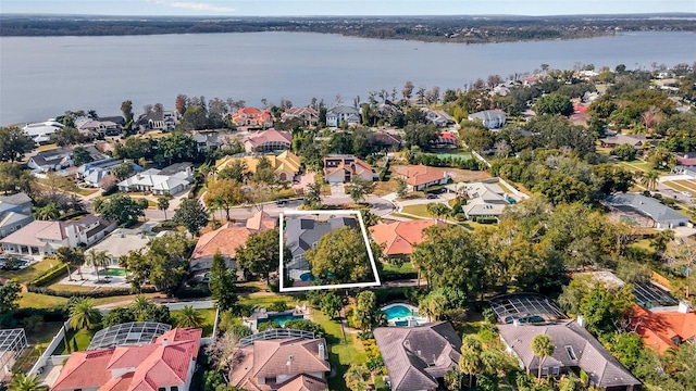 bird's eye view featuring a water view