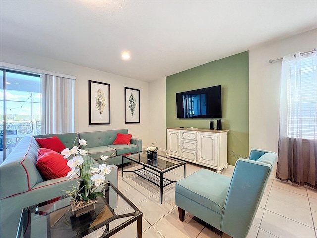 living room with light tile patterned floors