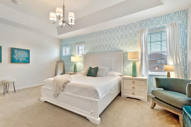 5220 Oakbourne Ave, Davenport, FL 33837 - bedroom with a chandelier, light carpet, and wallpapered walls