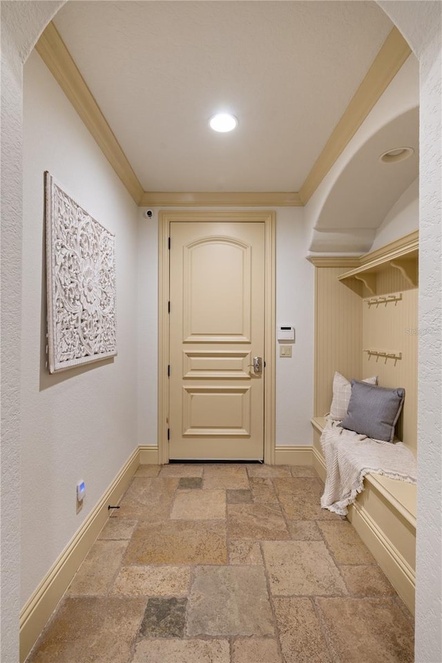 mudroom with ornamental molding