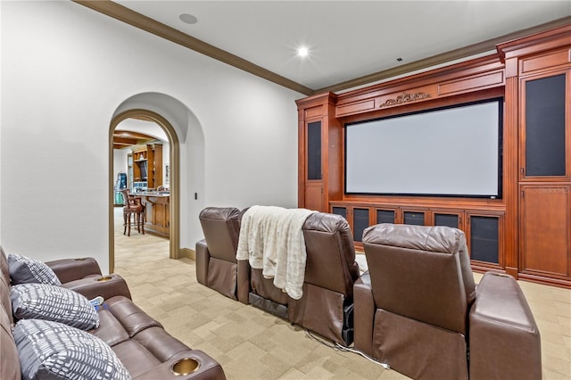 home theater featuring crown molding