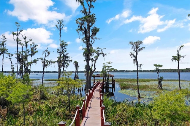 view of dock featuring a water view