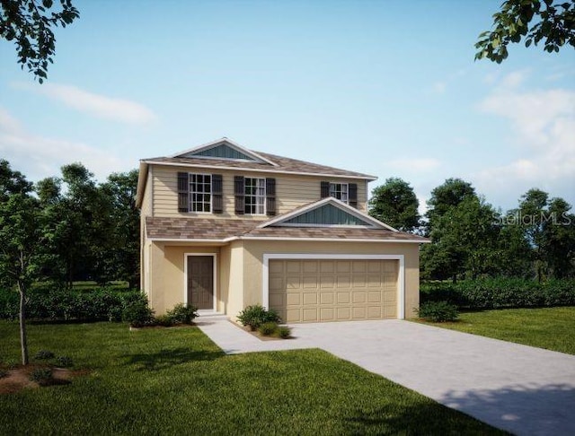 view of front of house featuring a garage and a front yard