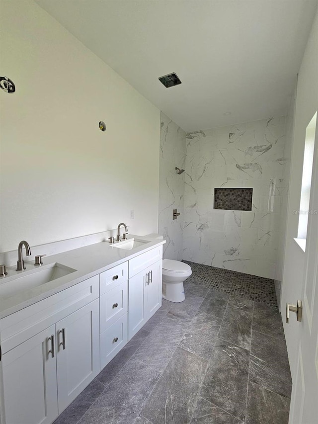 7539 Bernal Dr, Sebring, FL 33872 - full bathroom featuring a marble finish shower, double vanity, and toilet