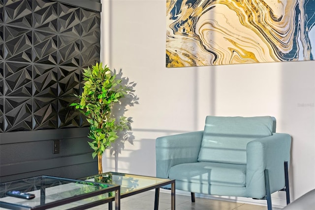 living area featuring tile patterned flooring