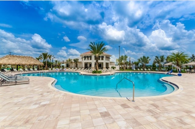 pool featuring a patio area and a gazebo
