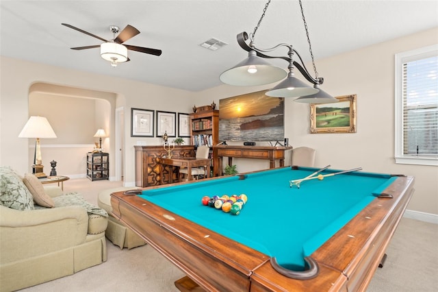 14372 Sunbridge Cir, Winter Garden, FL 34787 - game room with carpet, billiards table, and ceiling fan