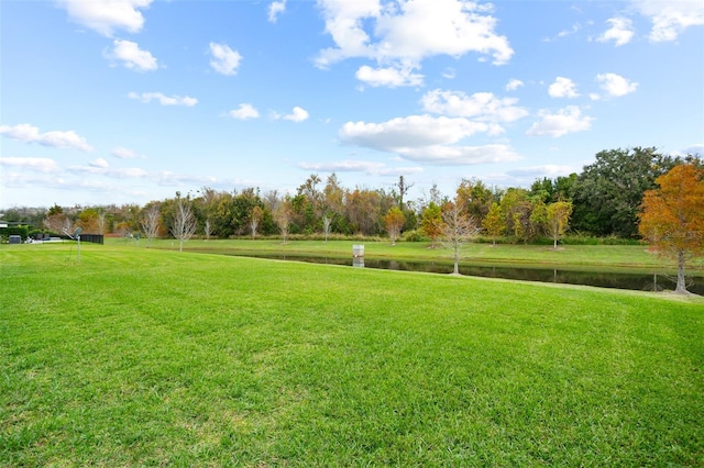 view of yard with a water view