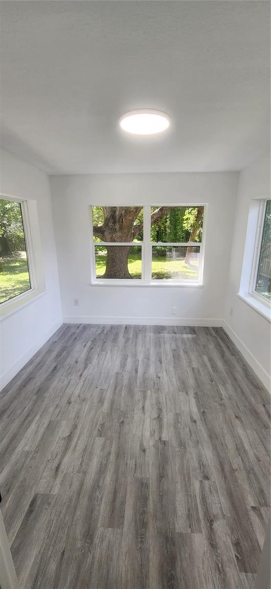 empty room with a healthy amount of sunlight and hardwood / wood-style floors