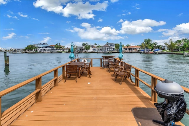 dock area with a water view