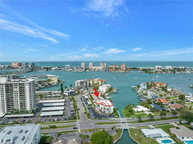 aerial view featuring a water view