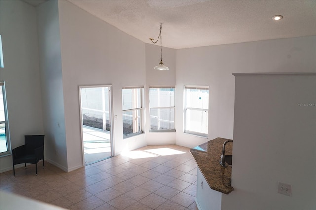 interior space with plenty of natural light, high vaulted ceiling, and a textured ceiling