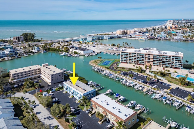 bird's eye view featuring a water view