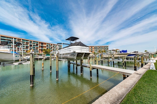 view of dock with a water view