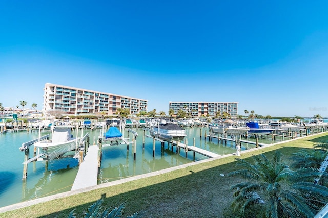 view of dock with a water view