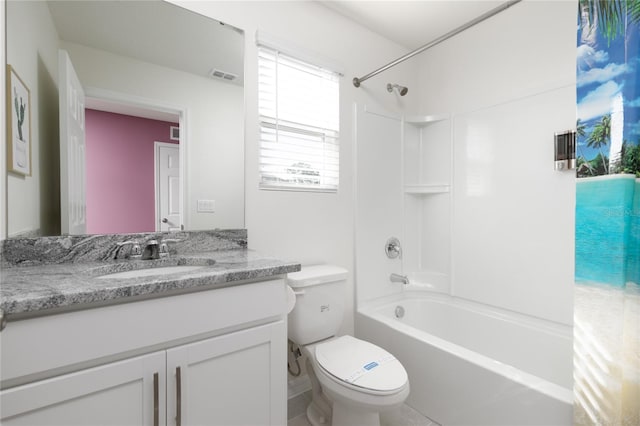 full bathroom with vanity, shower / bathing tub combination, and toilet