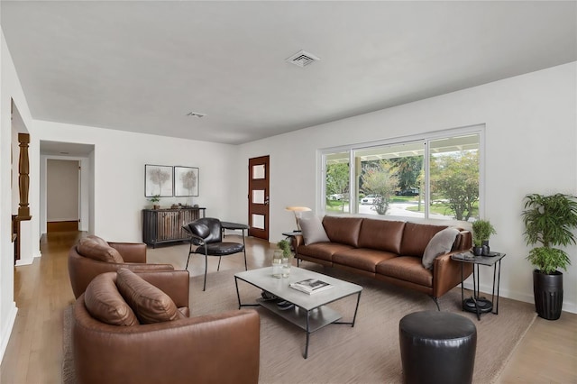 living room featuring light wood-type flooring