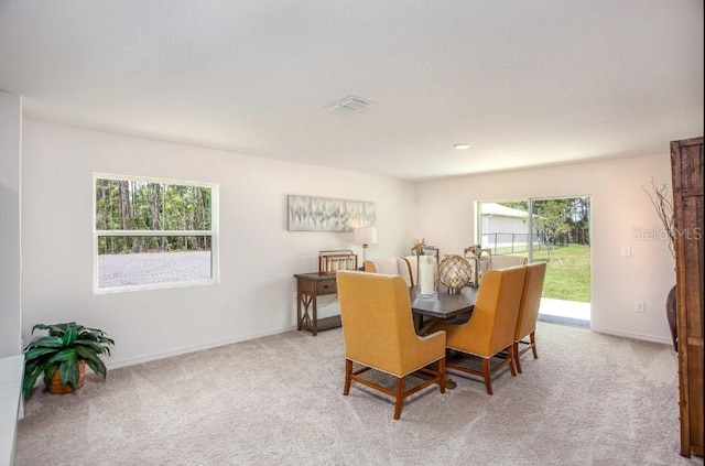 carpeted dining room featuring a healthy amount of sunlight