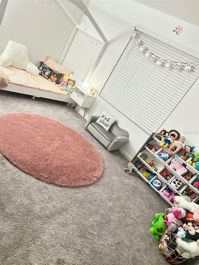 rec room featuring carpet flooring