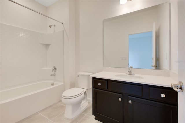 full bathroom with toilet, bathtub / shower combination, large vanity, and tile flooring