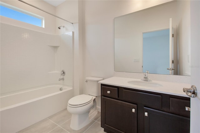 full bathroom with toilet, tile floors, shower / bath combination, and large vanity