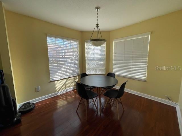 dining area featuring dark wood-type flooring