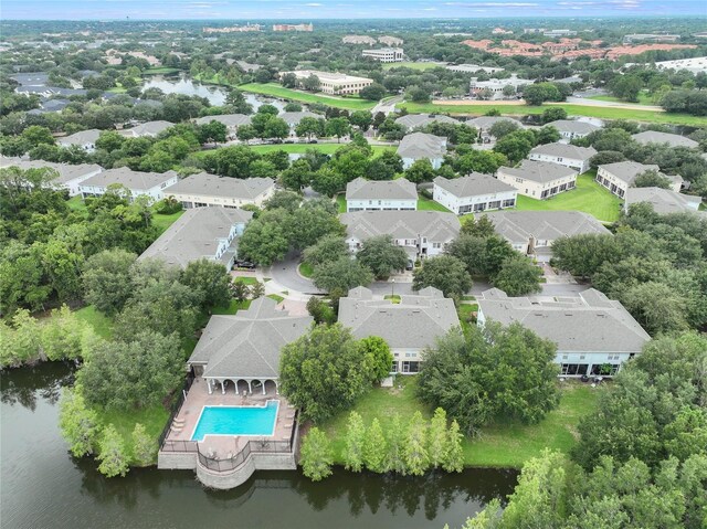 drone / aerial view featuring a water view