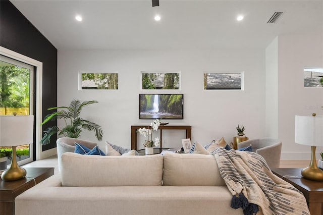 living room with hardwood / wood-style flooring