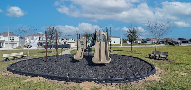 view of play area with a yard