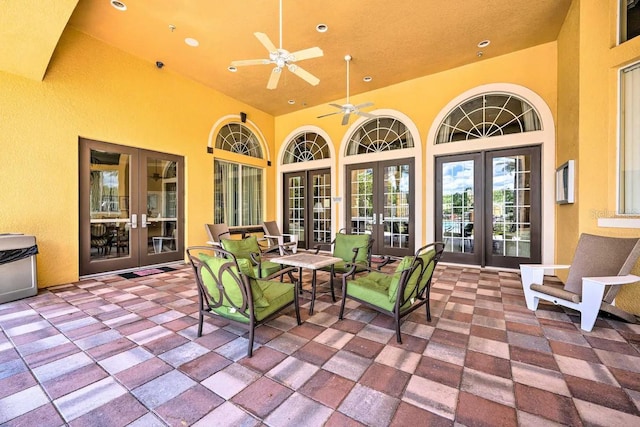 view of patio / terrace featuring french doors and ceiling fan