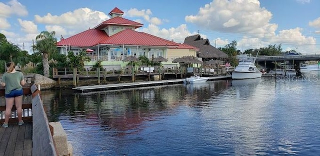 dock area with a water view