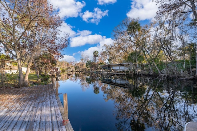 view of dock with a water view