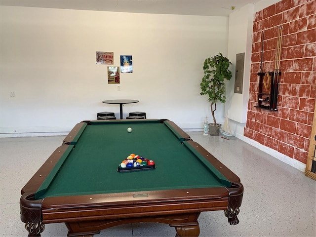 game room featuring billiards and electric panel