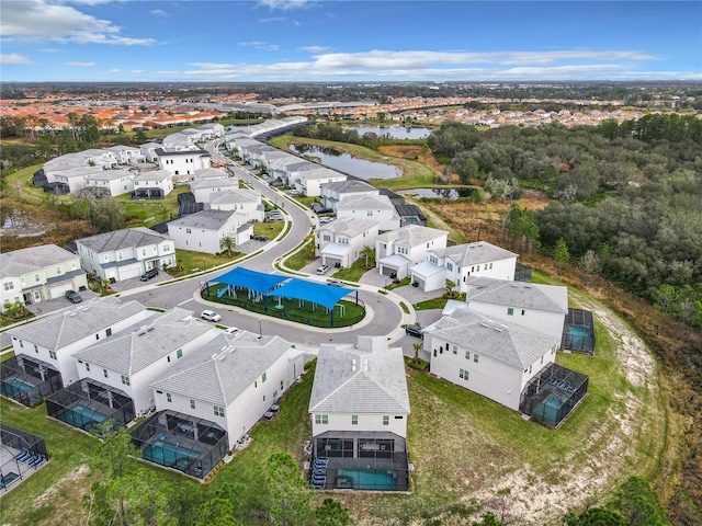 bird's eye view featuring a water view