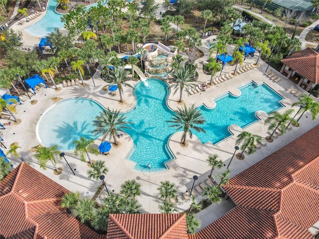 view of swimming pool featuring a patio area and pool water feature