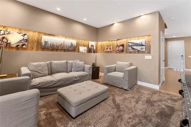 living room with dark wood-type flooring