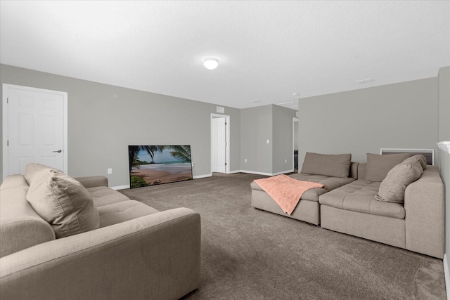 living room featuring dark colored carpet