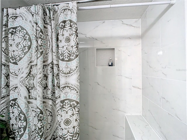 bathroom featuring a shower with shower curtain