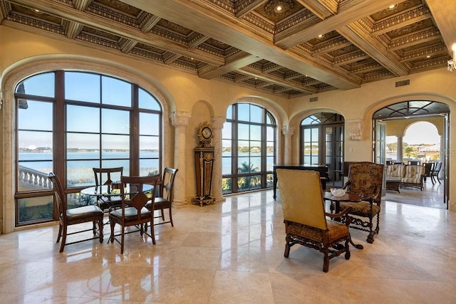 lobby featuring a water view