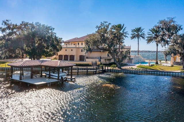 dock area featuring a water view