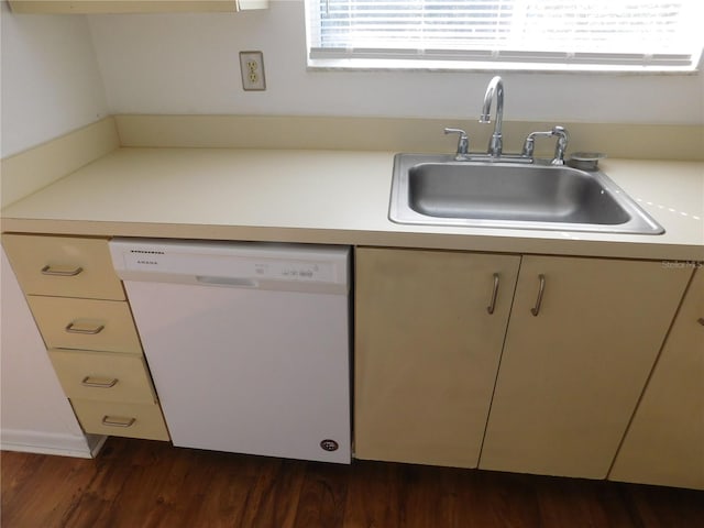 kitchen with sink, dishwasher, and dark hardwood / wood-style flooring