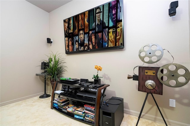 interior space featuring light colored carpet