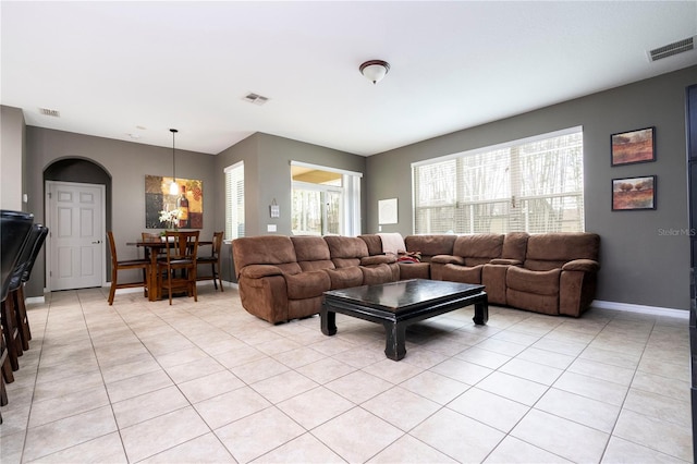 view of tiled living room