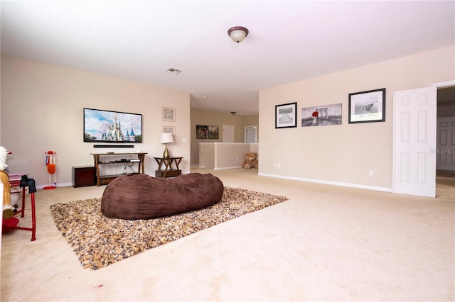 living room with light colored carpet