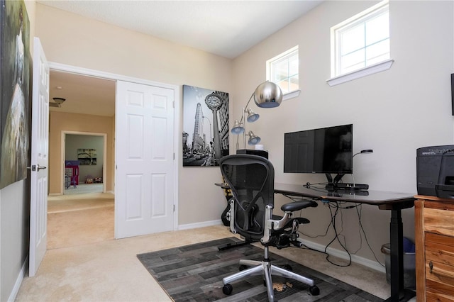 view of carpeted home office