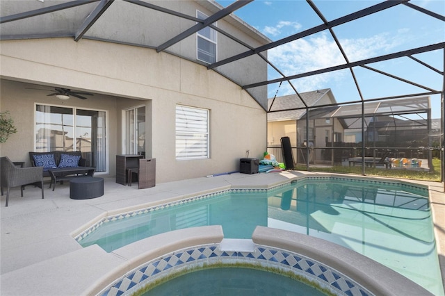 2881 Kokomo Loop, Haines City, FL 33844 - view of pool with ceiling fan, a patio, and a lanai