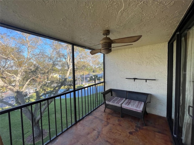 balcony with ceiling fan