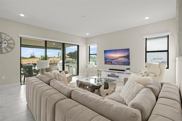 living room with light tile floors