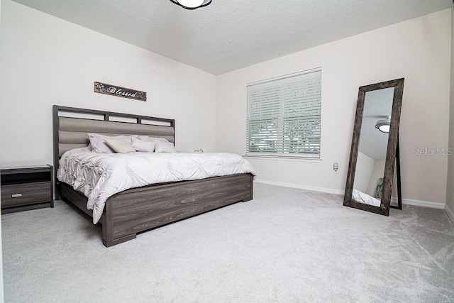 bedroom featuring carpet flooring and a textured ceiling